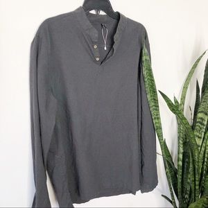 LINEN-COTTON BANDED COLLAR POPOVER SHIRT